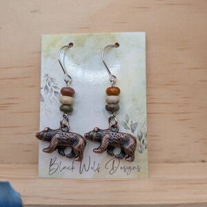 Bear Earrings with Multicolor Beads